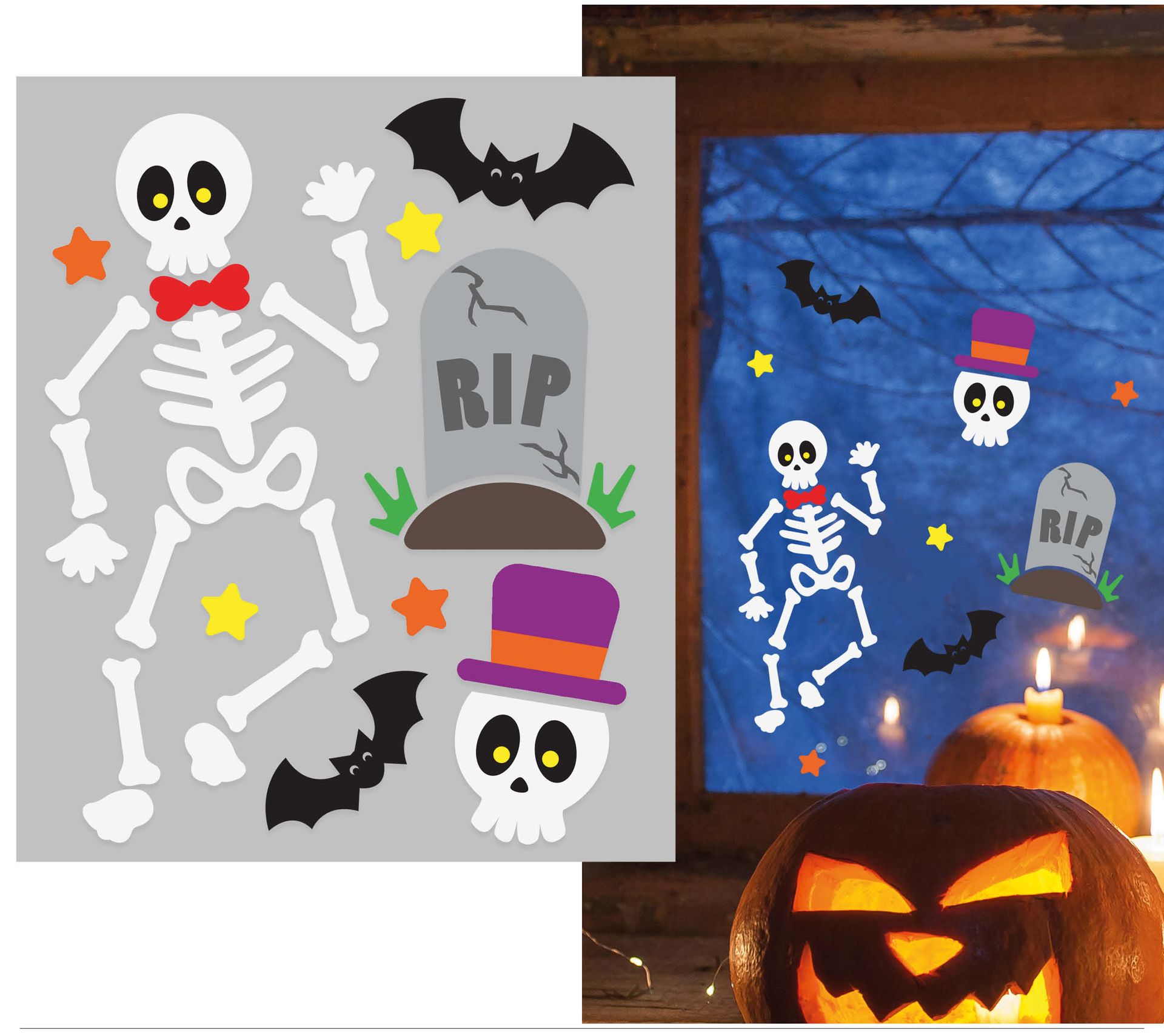 Raamdecoratie gelstickers skelet halloween