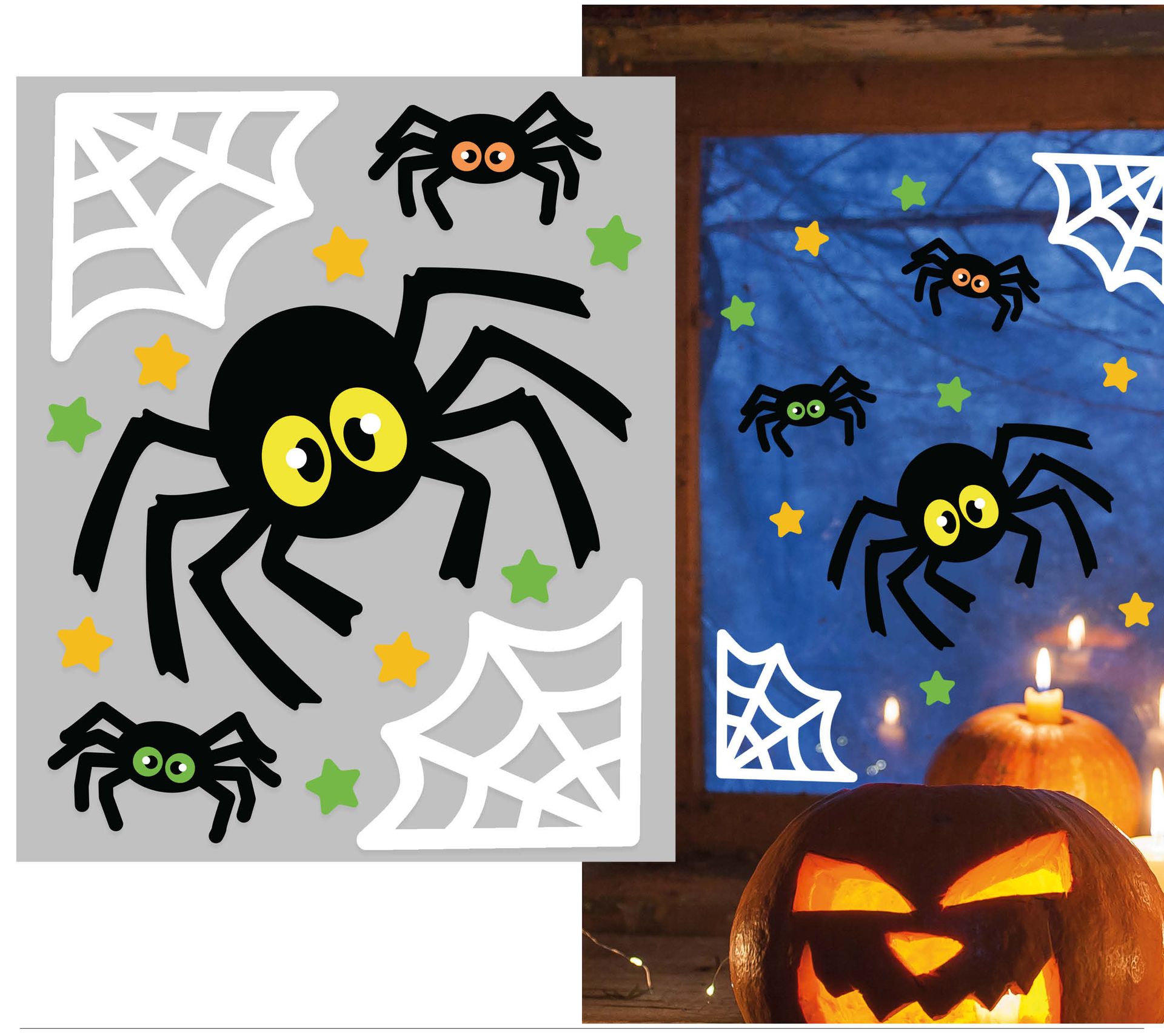 Raamdecoratie gelstickers spinnen halloween