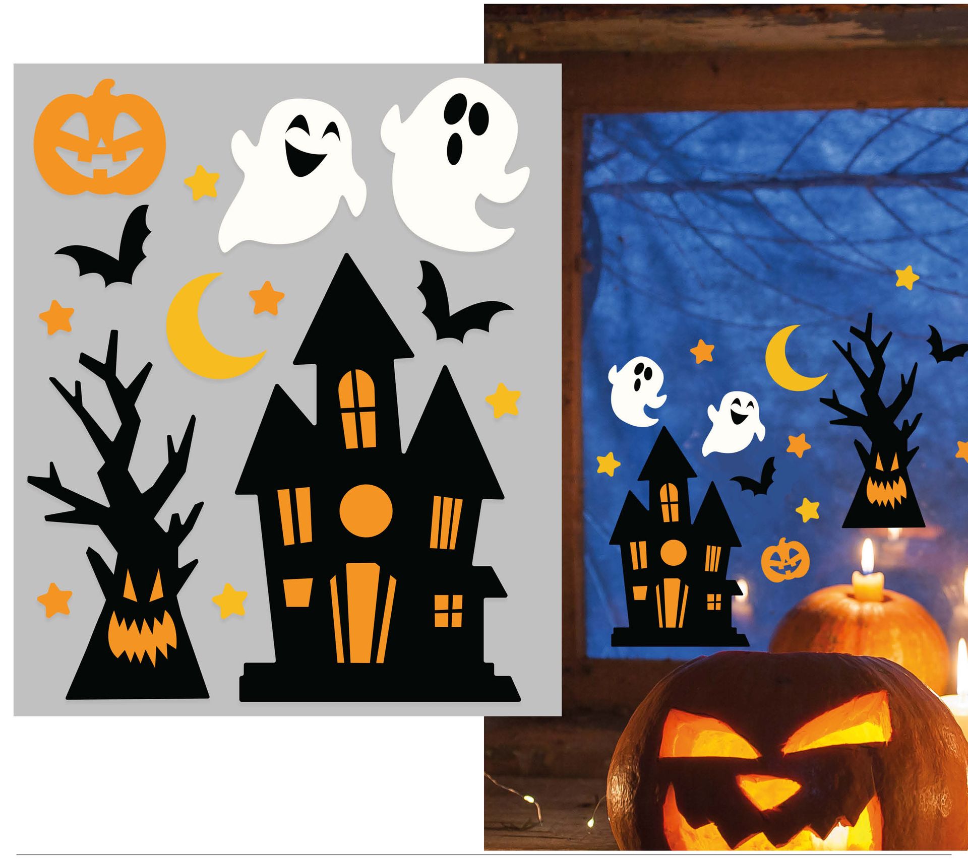 Raamdecoratie gelstickers spookhuis halloween