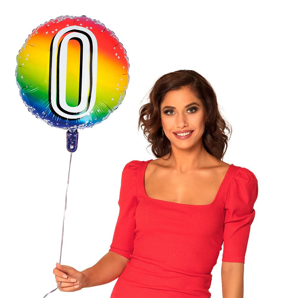 Rainbow folieballon cijfer 0