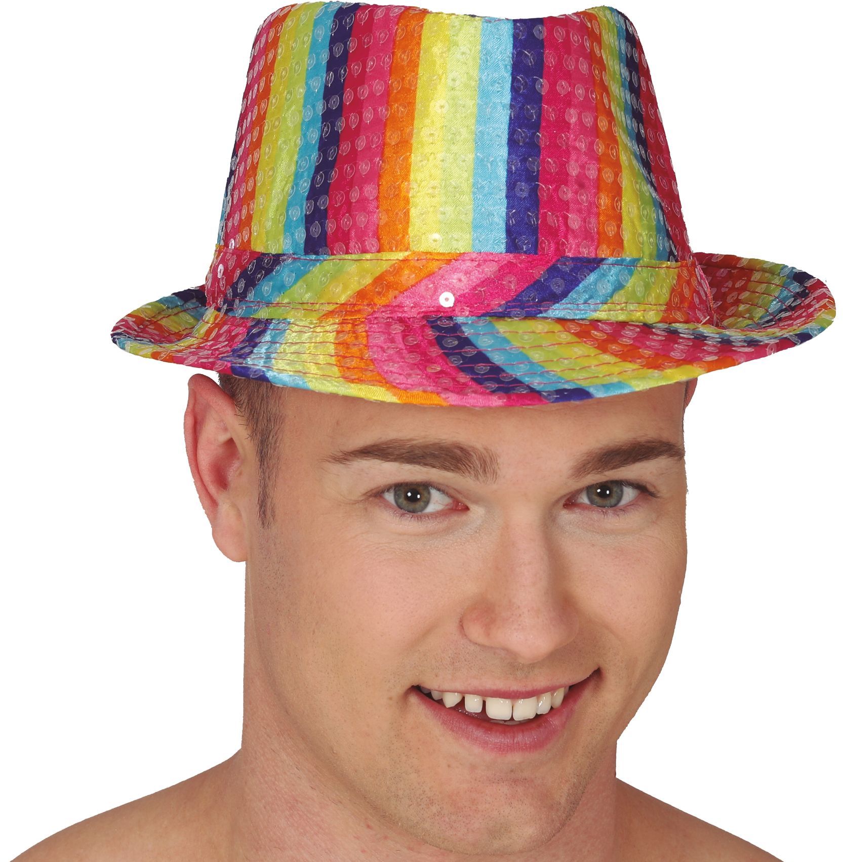 Regenboog pailletten fedora