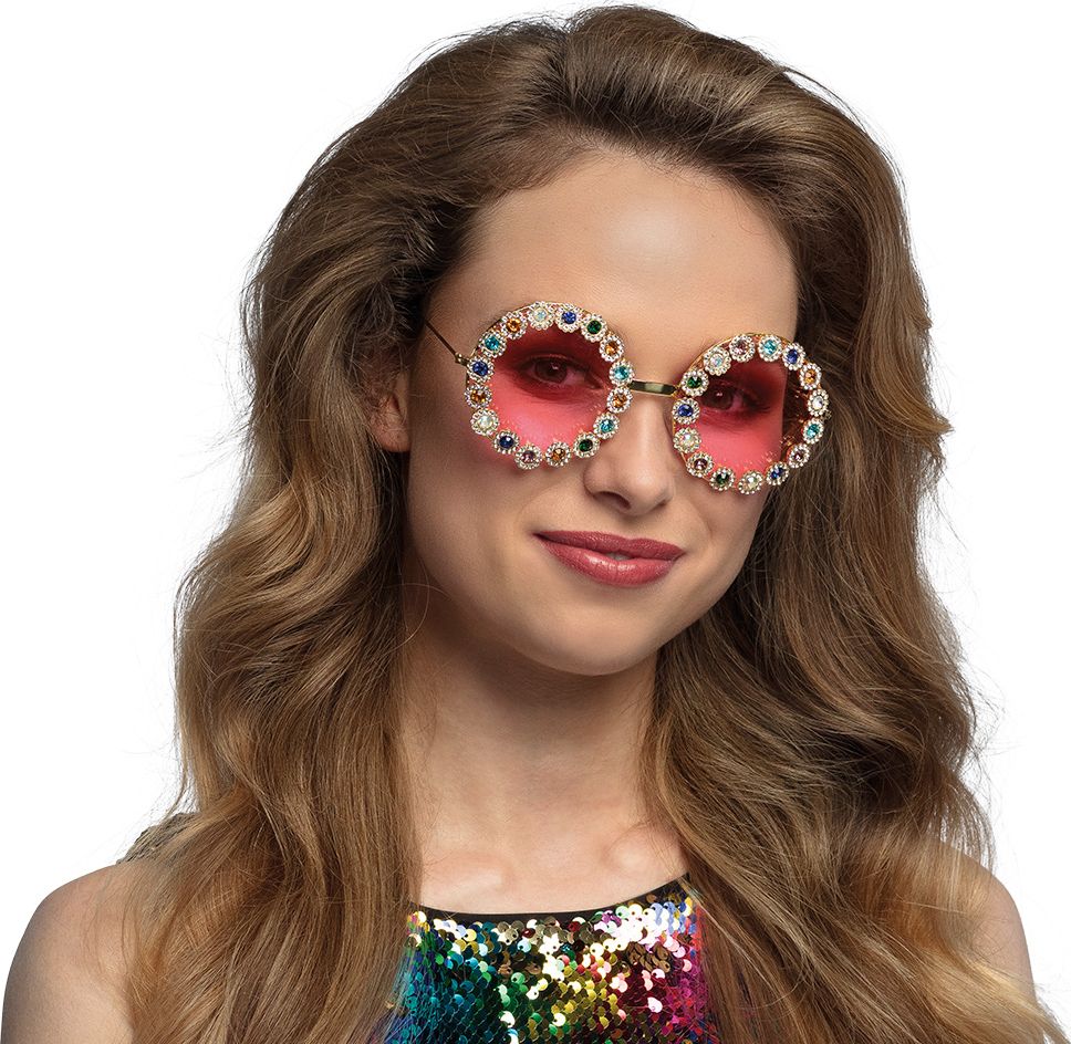 Retro hippie partybril Crystal met steentjes