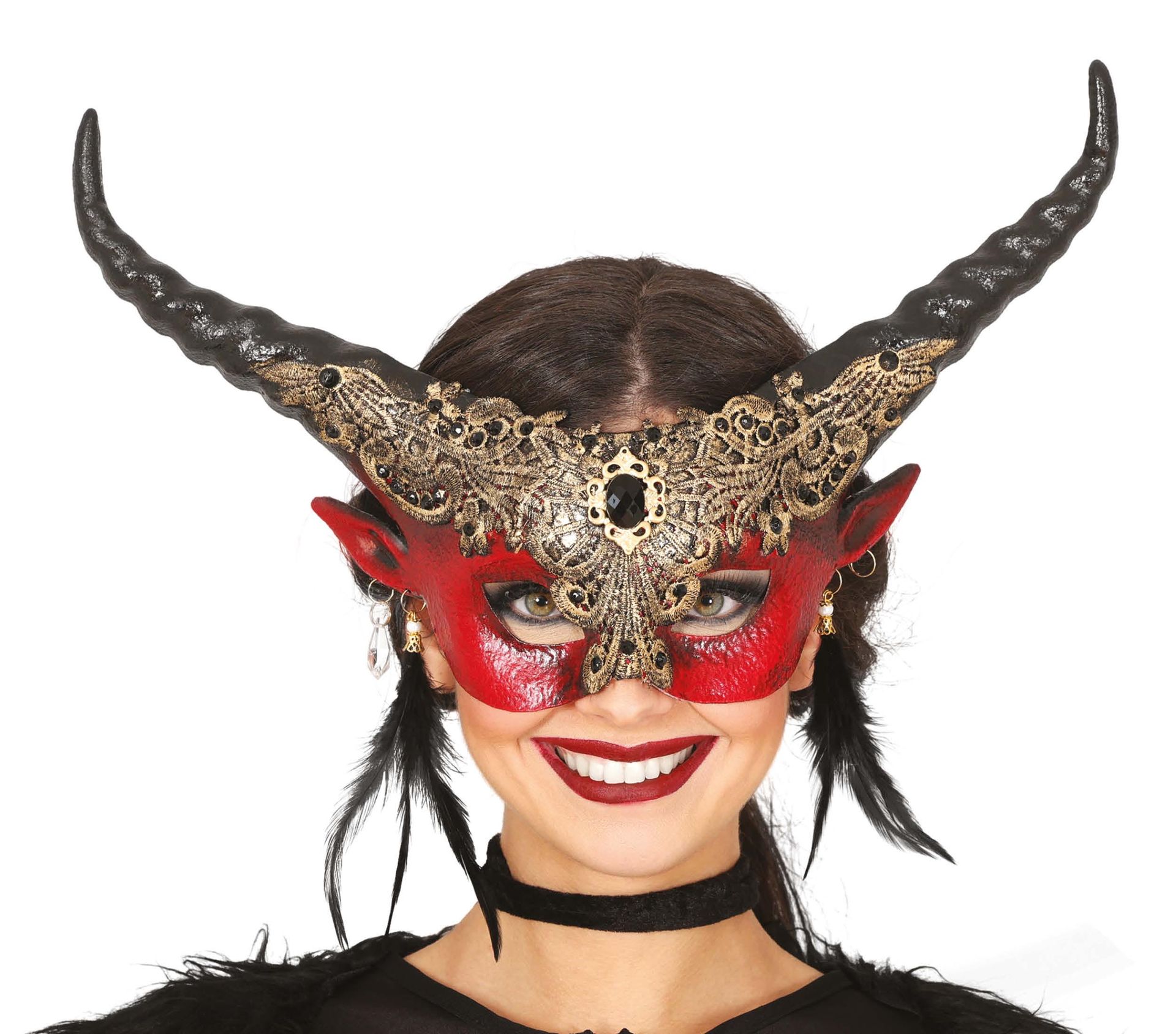 Rood duivel oogmasker met horens