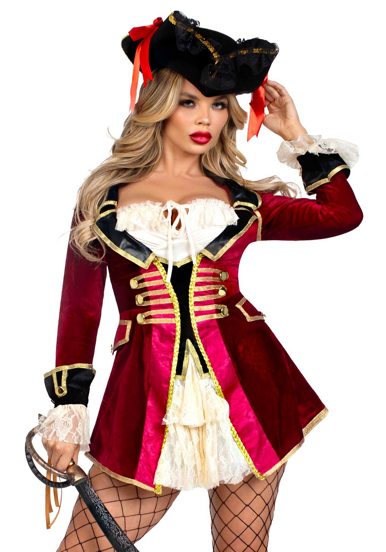 Rood fluwelen piratenjurkje voor dames - Jane model