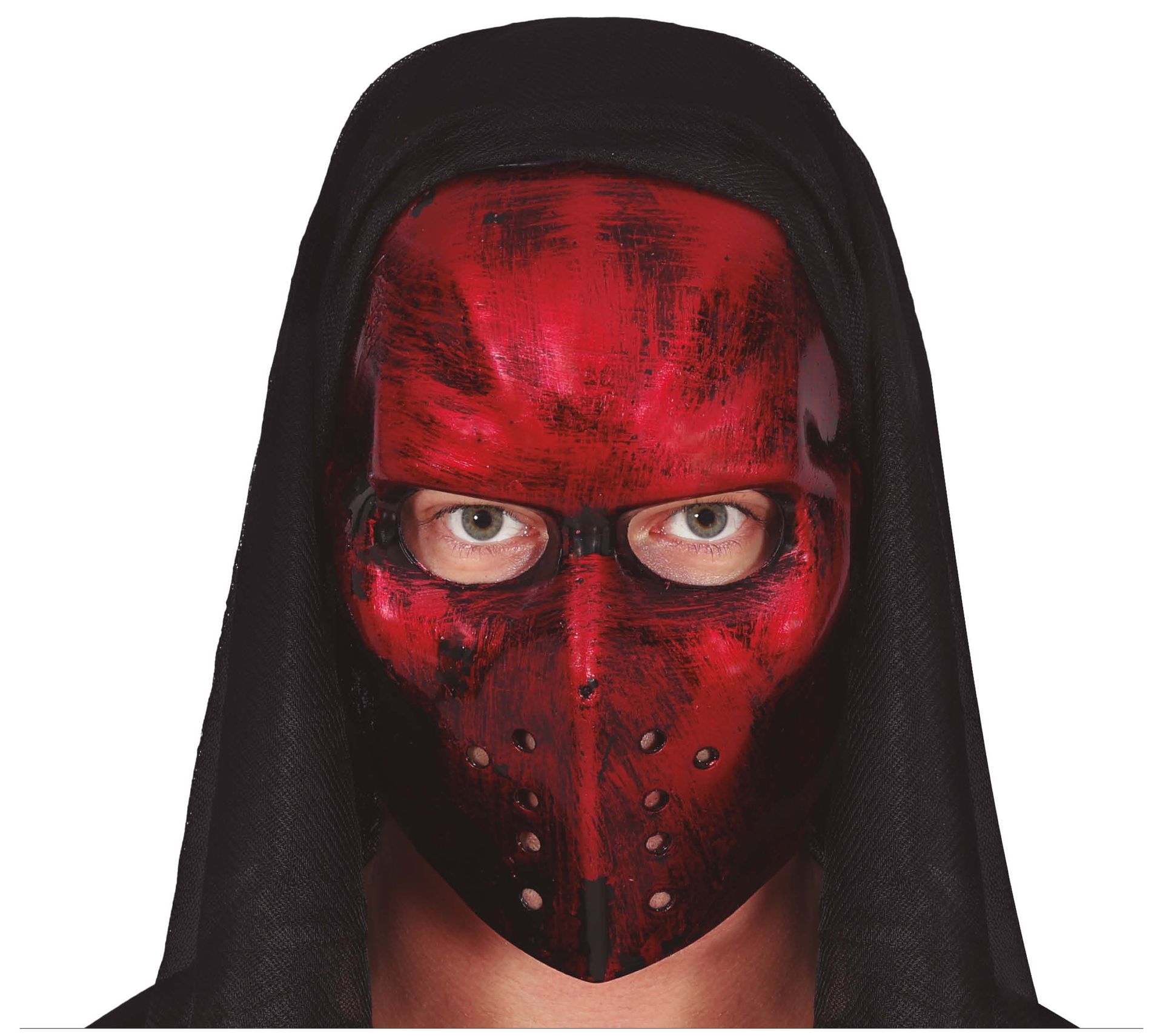 Rood hockeymasker met kap halloween