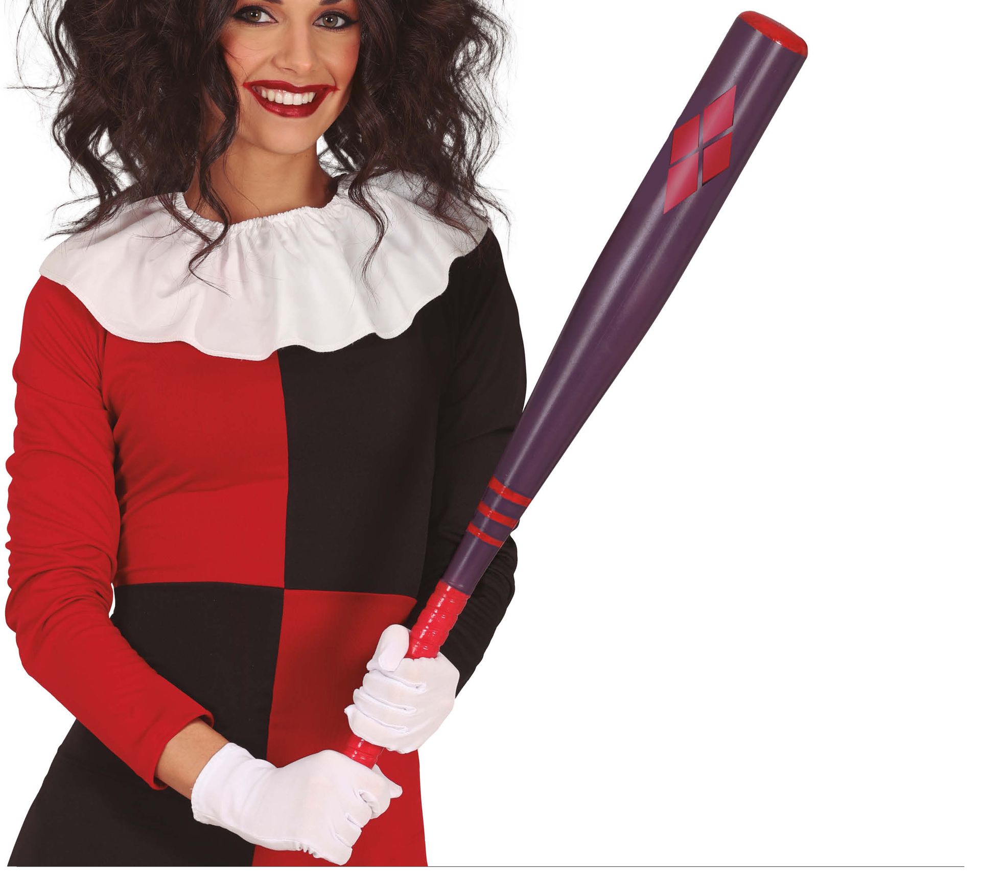 Rood/zwarte Harley Quinn honkbalknuppel 75 cm halloween