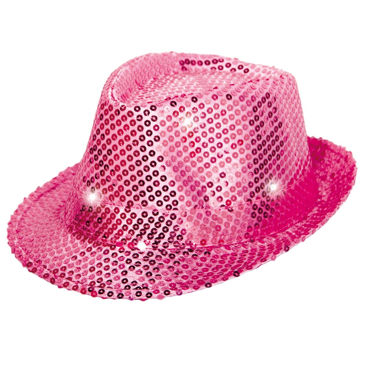 Roze party glitter LED trilby hoed