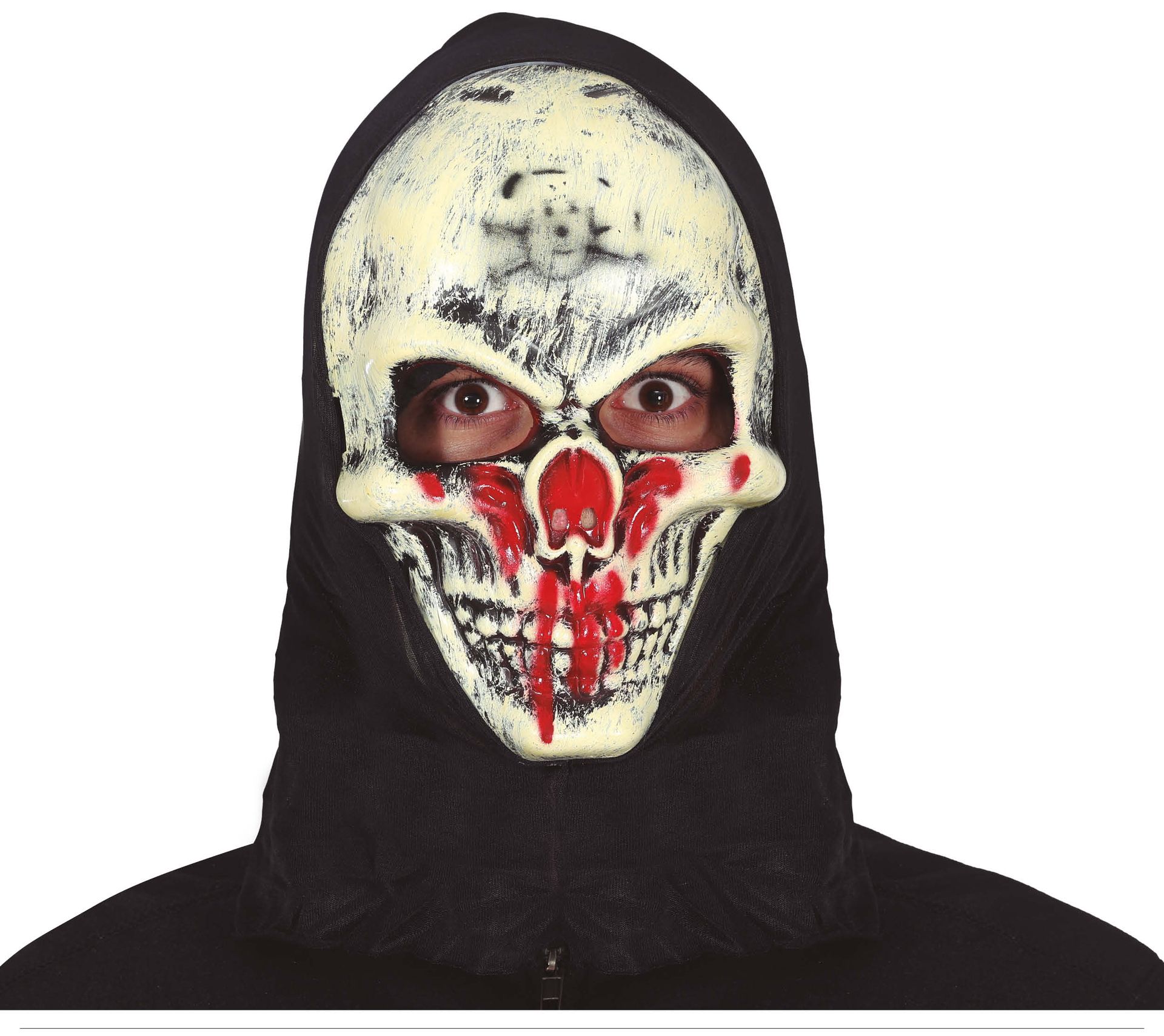 Schedel bloedneus masker met kap halloween