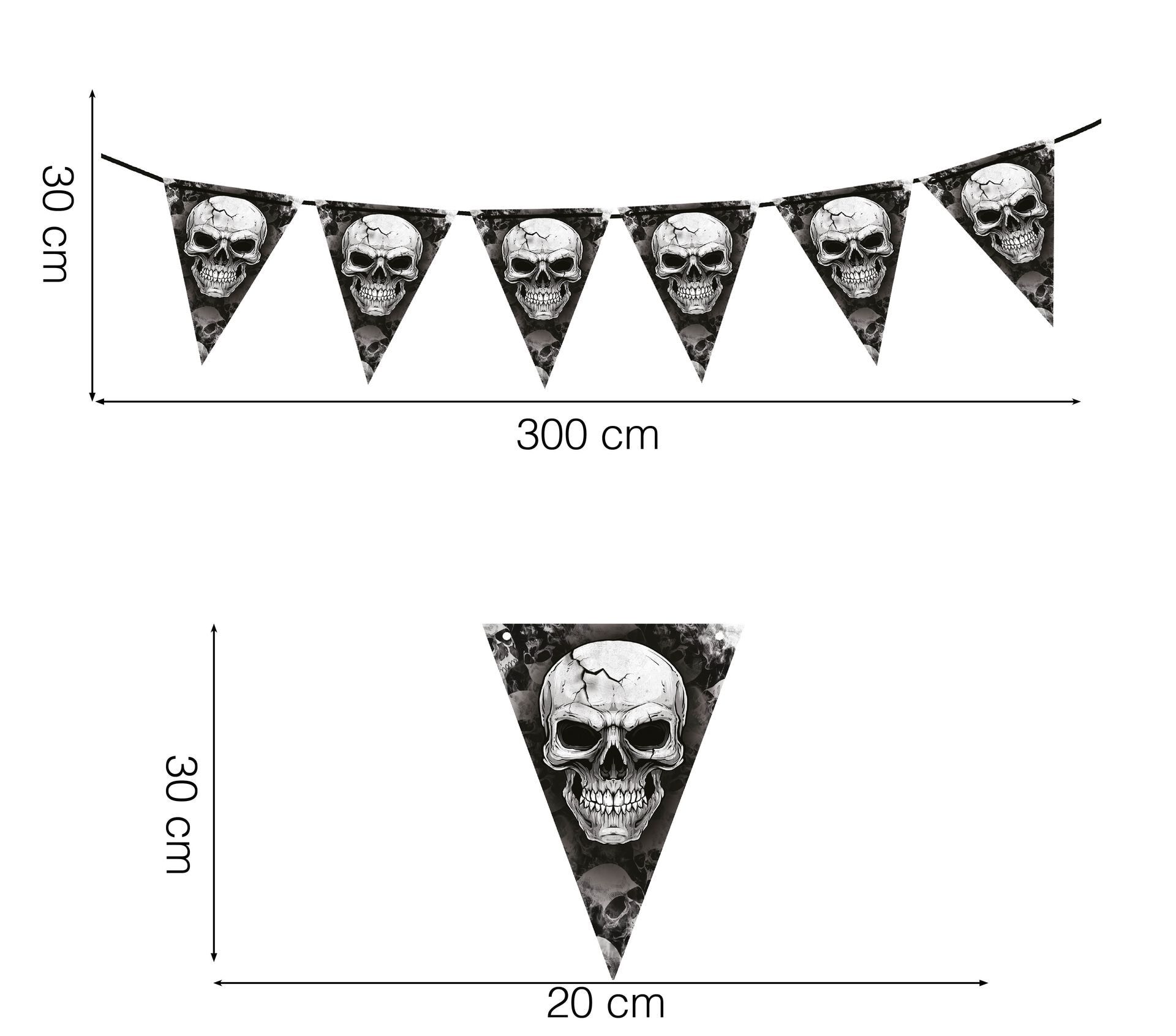 Schedel vlaggenlijn 3 meter halloween