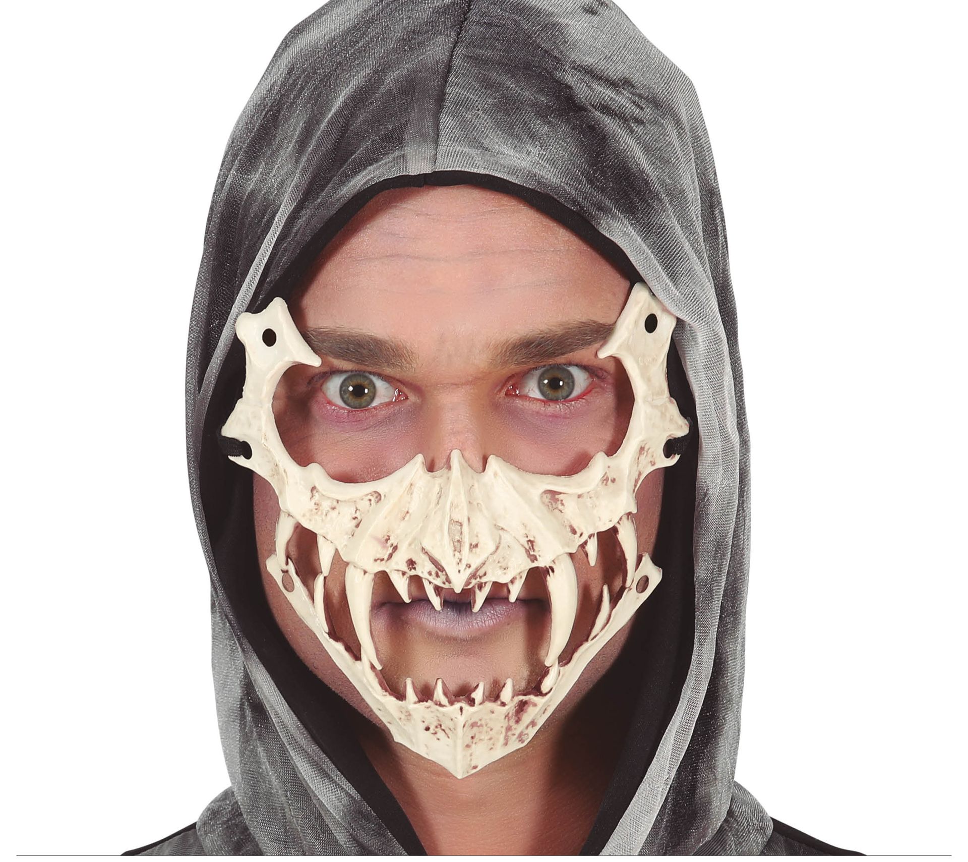 Scherpte hoektanden gebit halfmasker halloween