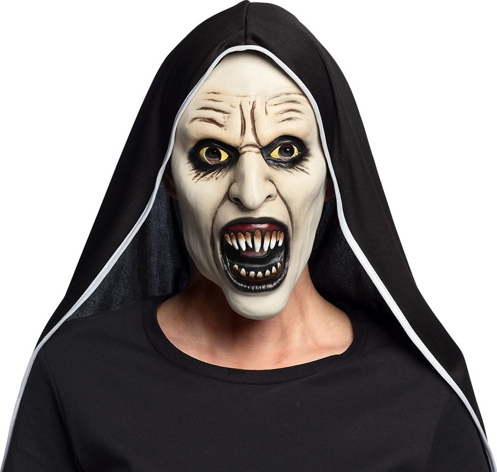 Screaming nun latex gezichtsmasker met kap halloween