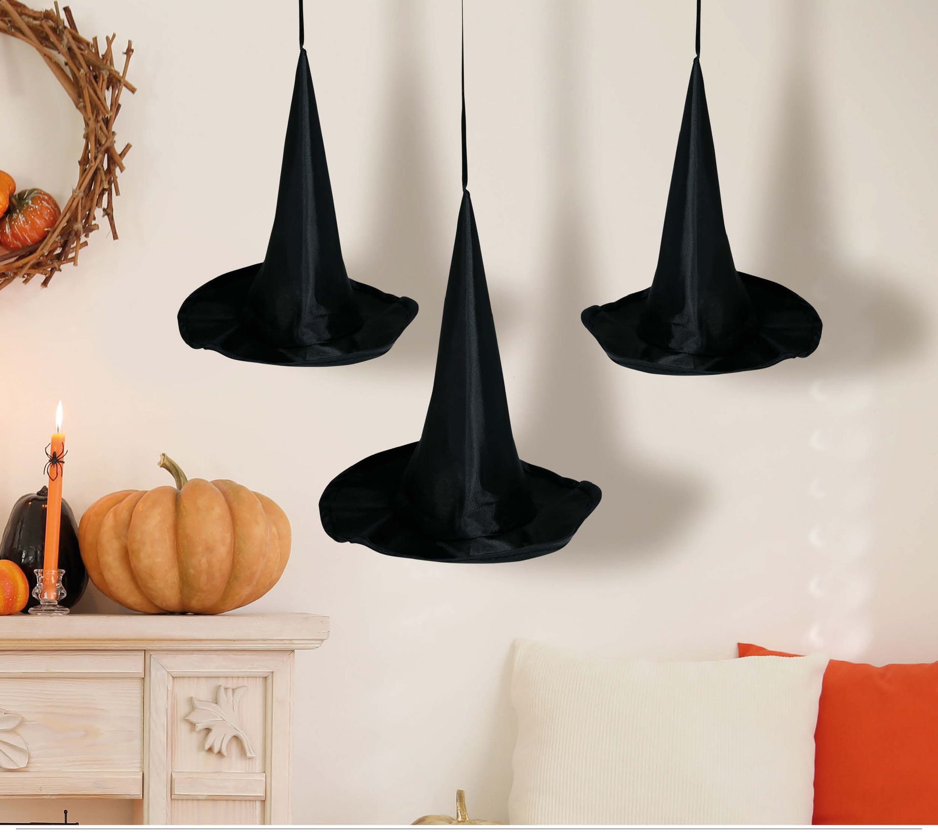 Set van 3 hangdecoratie zwarte heksenhoeden 18 cm halloween