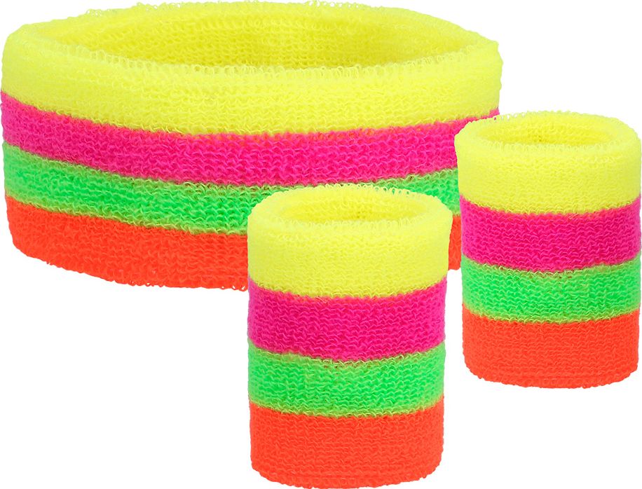 Set van 3 Zweetbandjes neon 80's