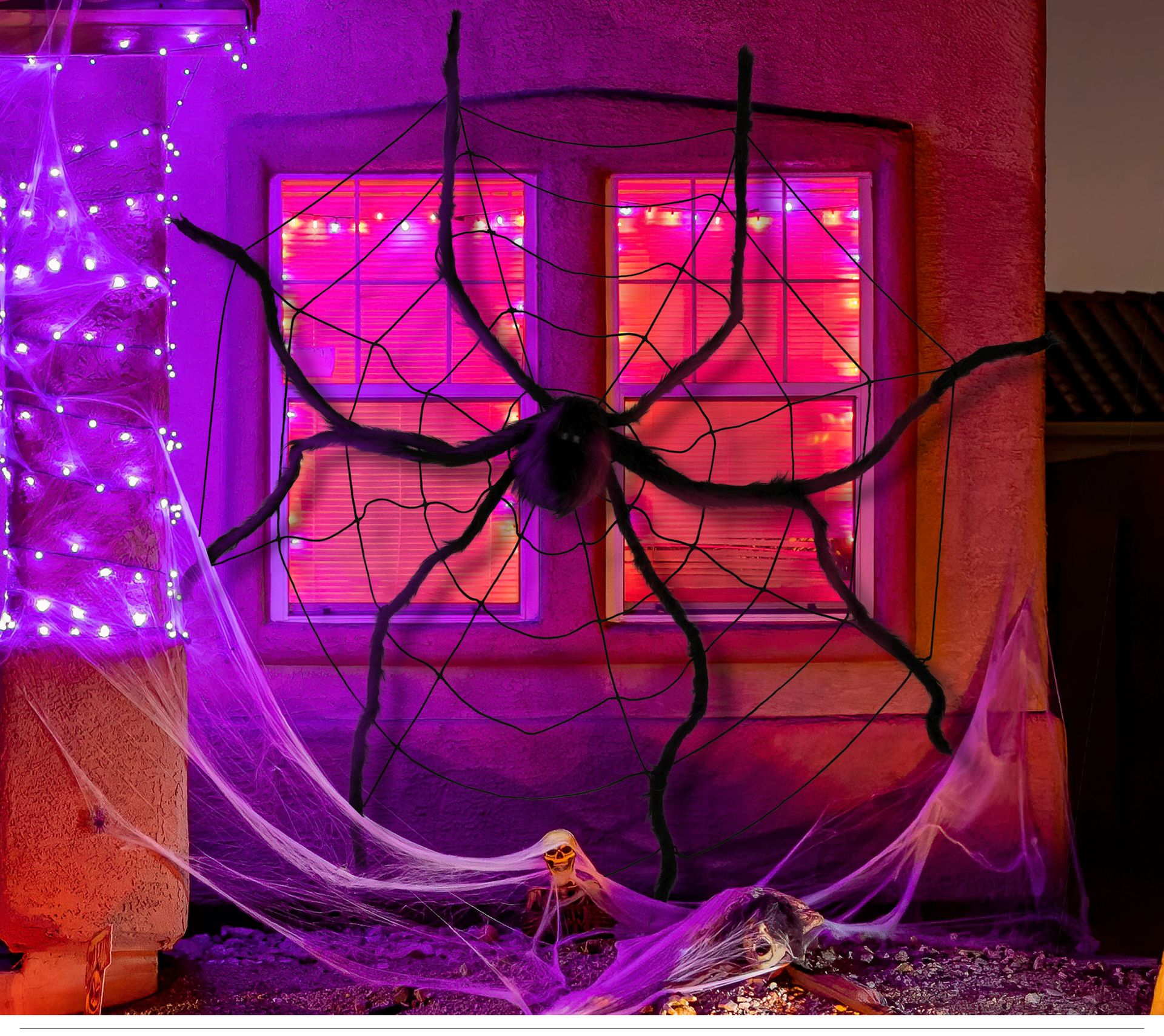 Spinnenweb met enorme nepspin 200 cm halloween