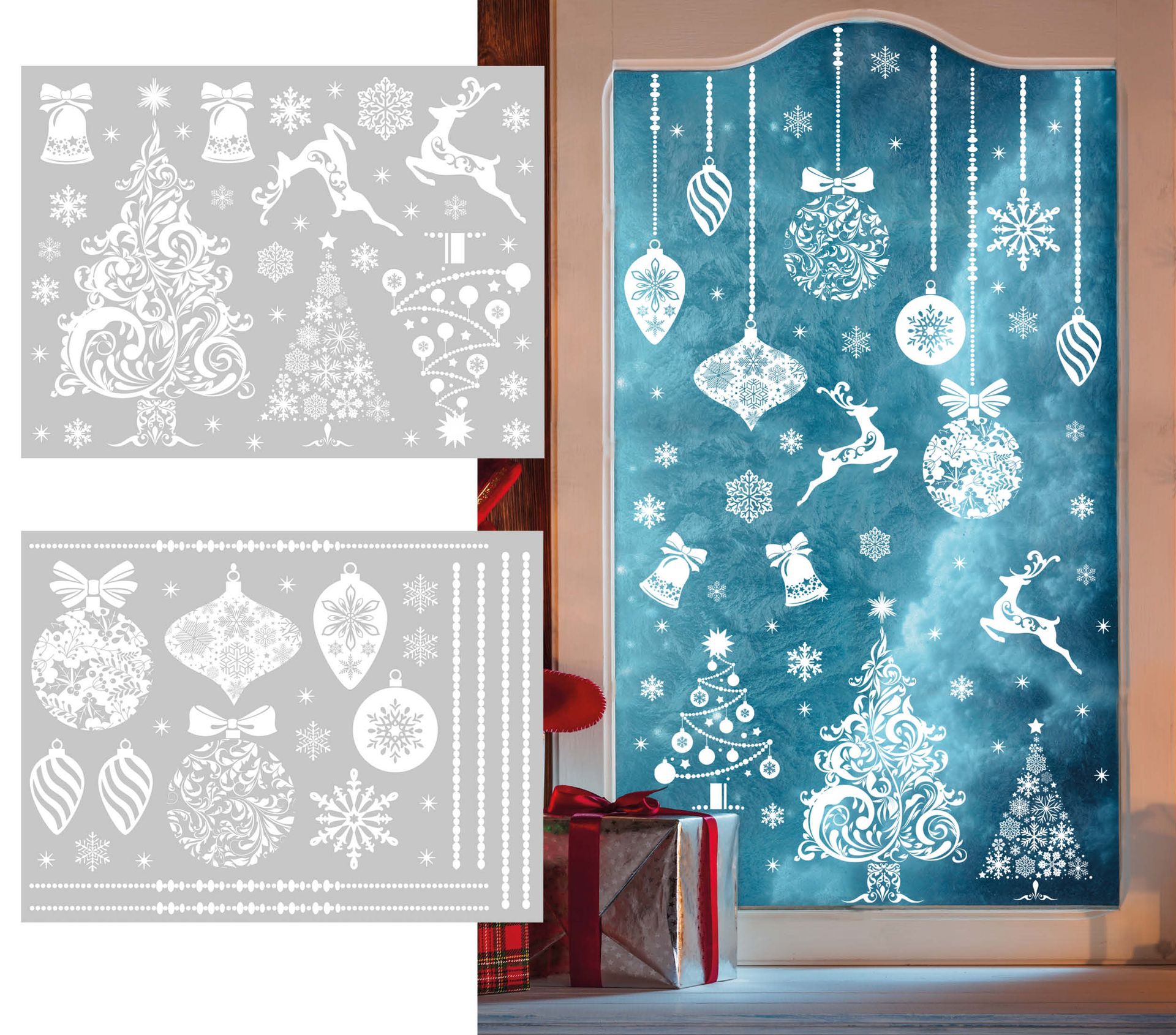 Statische raamstickers witte kerst 2 vellen