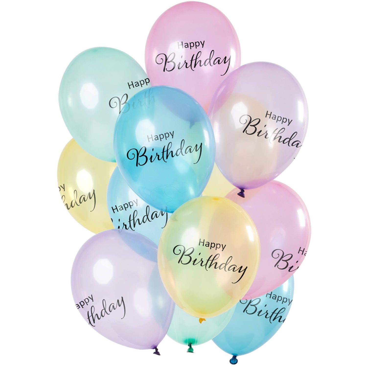 Transparante happy birthday pastel ballonnen 12 stuks