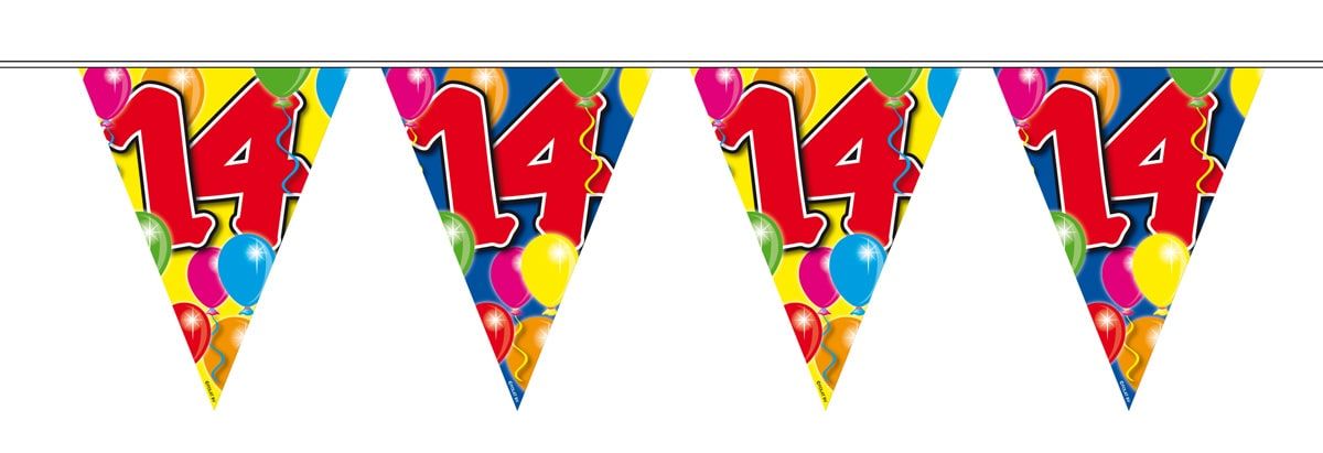 Verjaardag 14 jaar balloons vlaggenlijn 10 meter