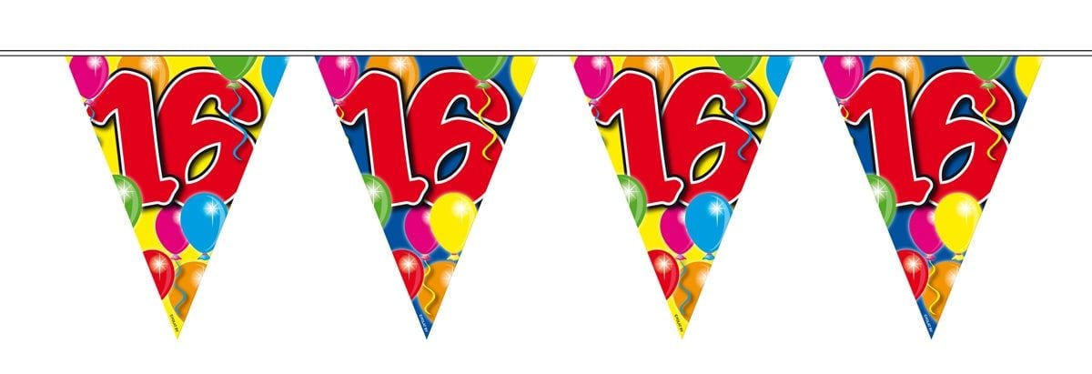 Verjaardag 16 jaar balloons vlaggenlijn 10 meter