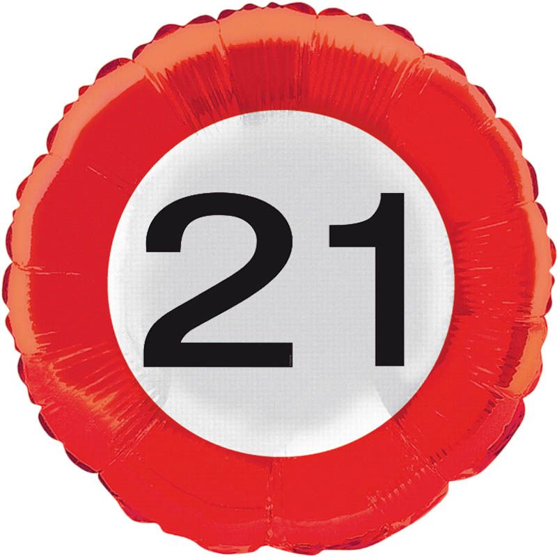 Verkeersbord 21 jaar folieballon