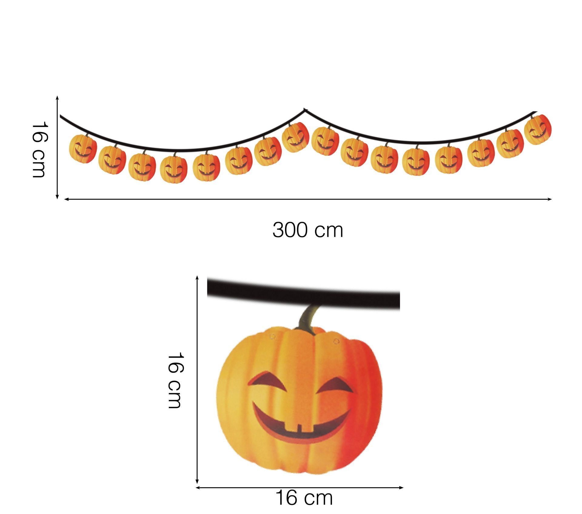 Vlaggetjeslijn pompoen vrolijk 3 meter halloween