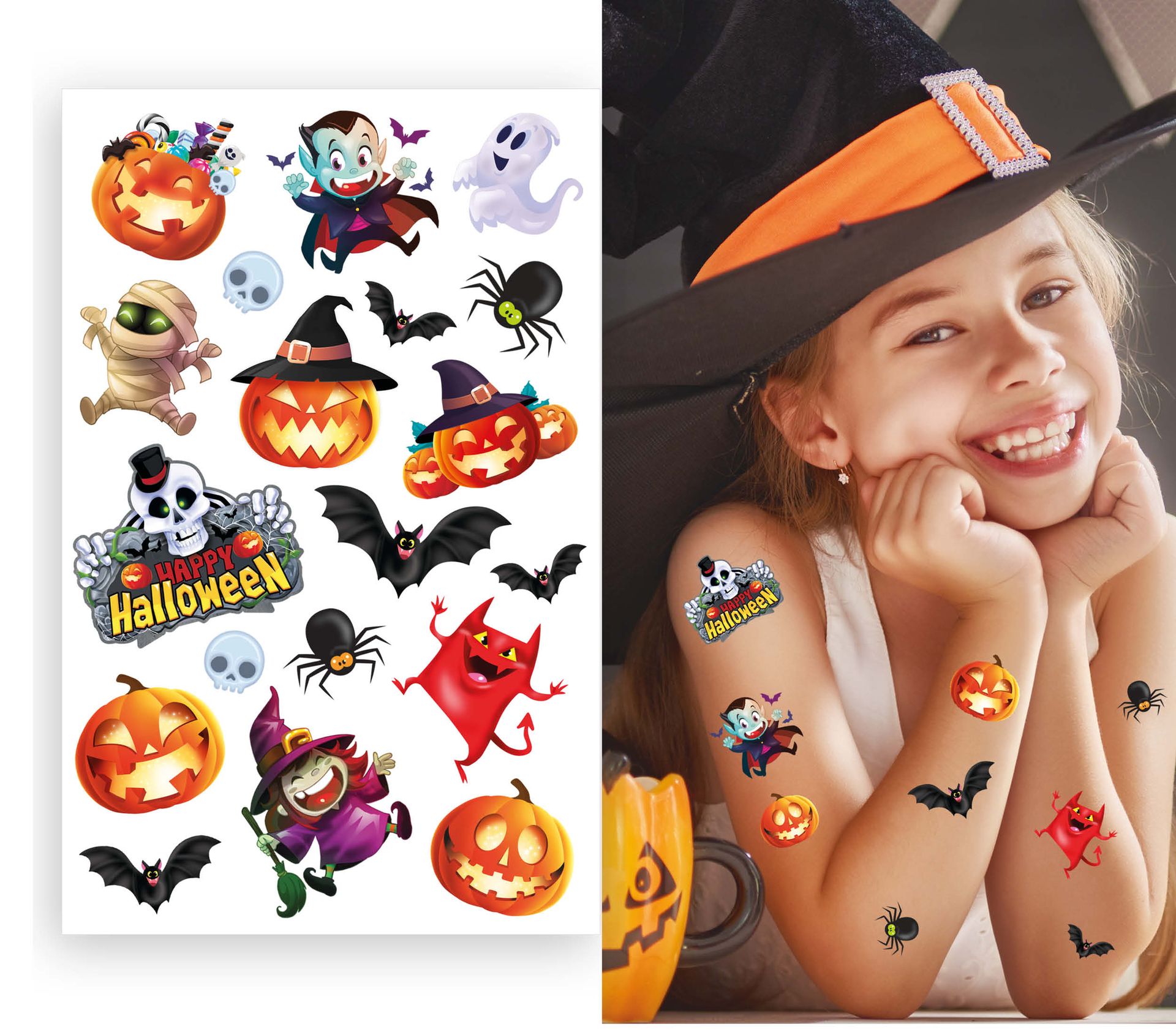 Vrolijke halloween tattoos met lijm kind