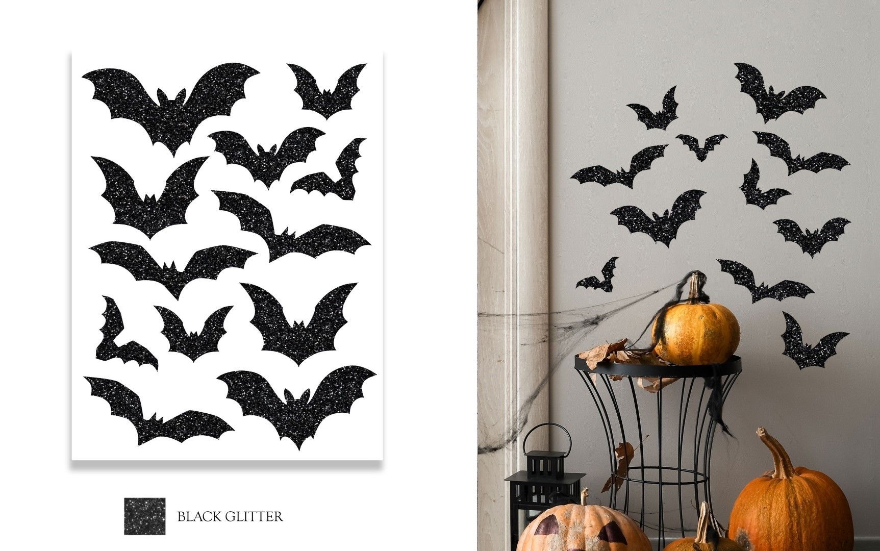 Wanddecoratie zwarte vleermuizen glitter halloween