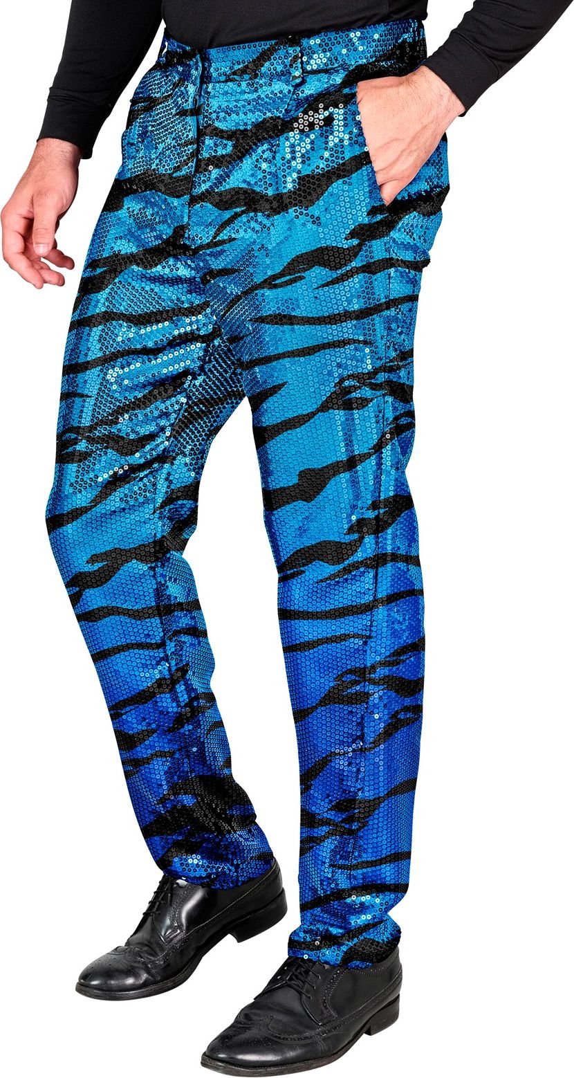 Zebraprint pailletten broek blauw