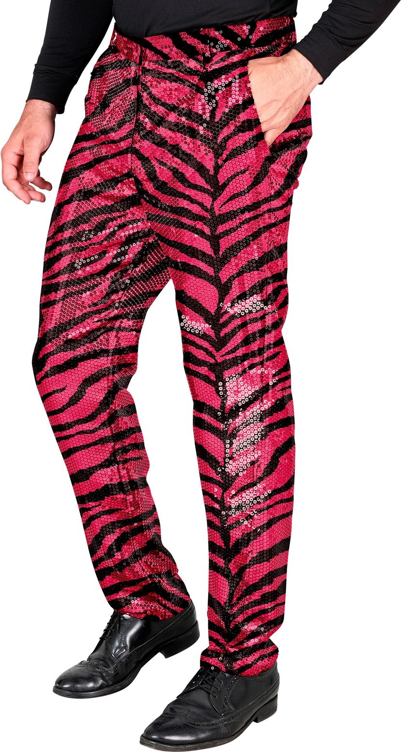 Zebraprint pailletten broek roze