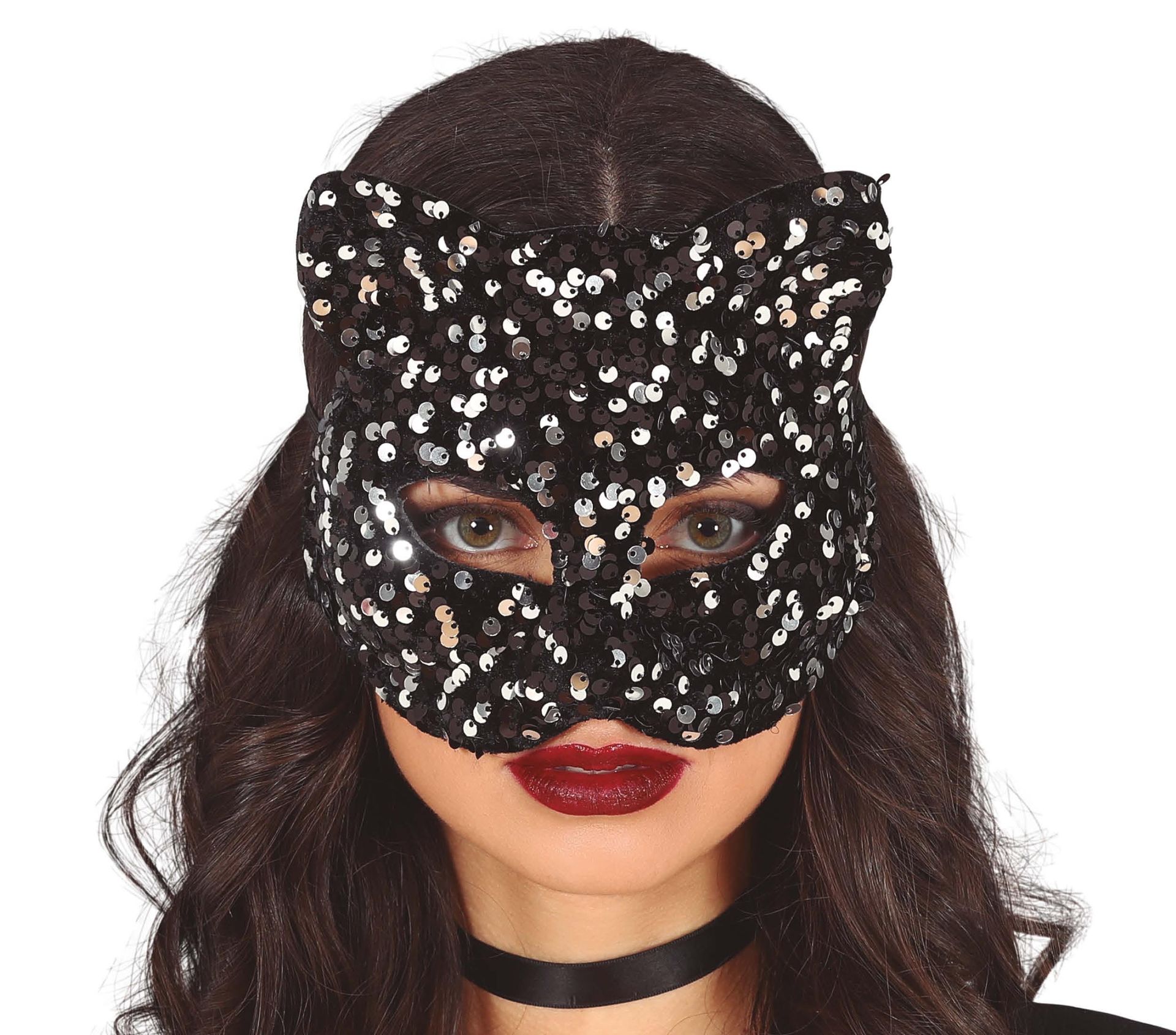 Zilver glitter masker kat