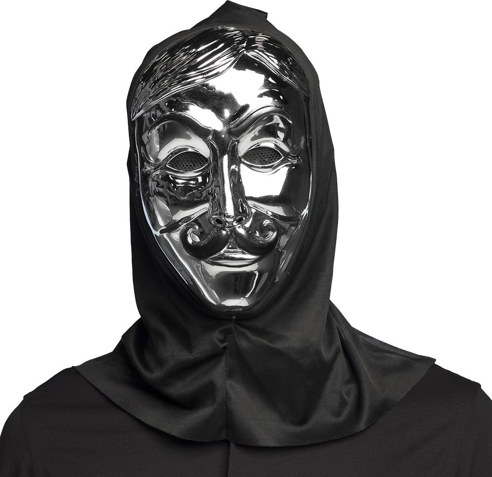 Zilveren anonymous gezichtsmasker met kap halloween