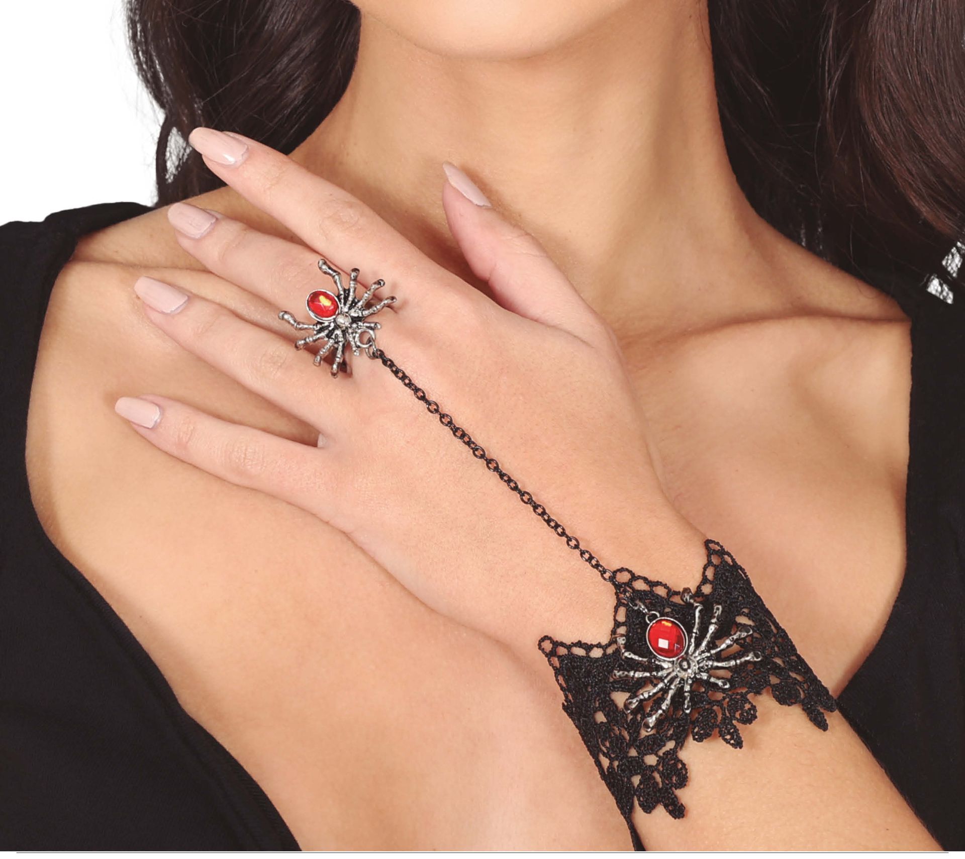 Zwart geborduurde armband met spinnenring halloween