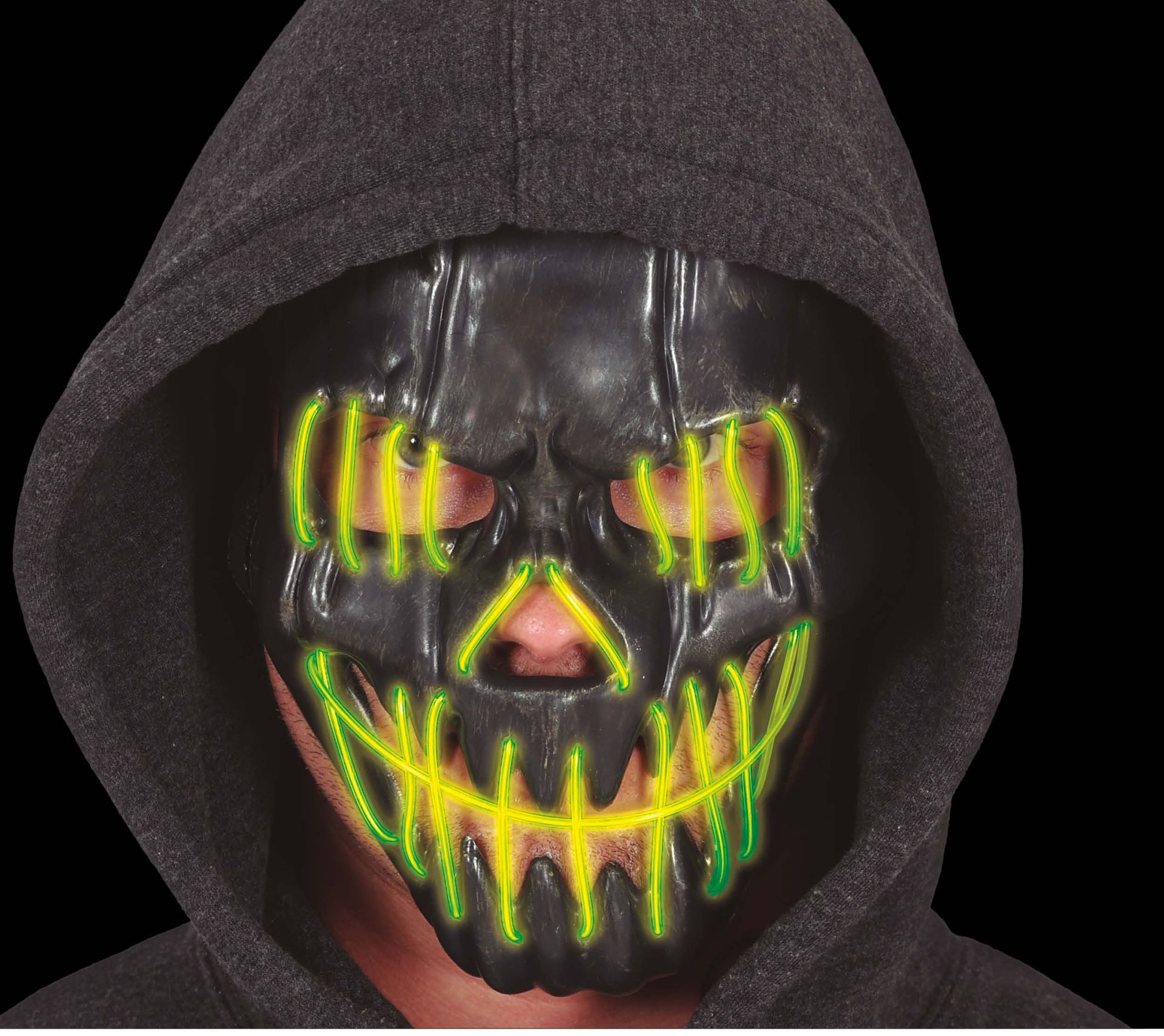 Zwart lachende schedel verlicht masker halloween