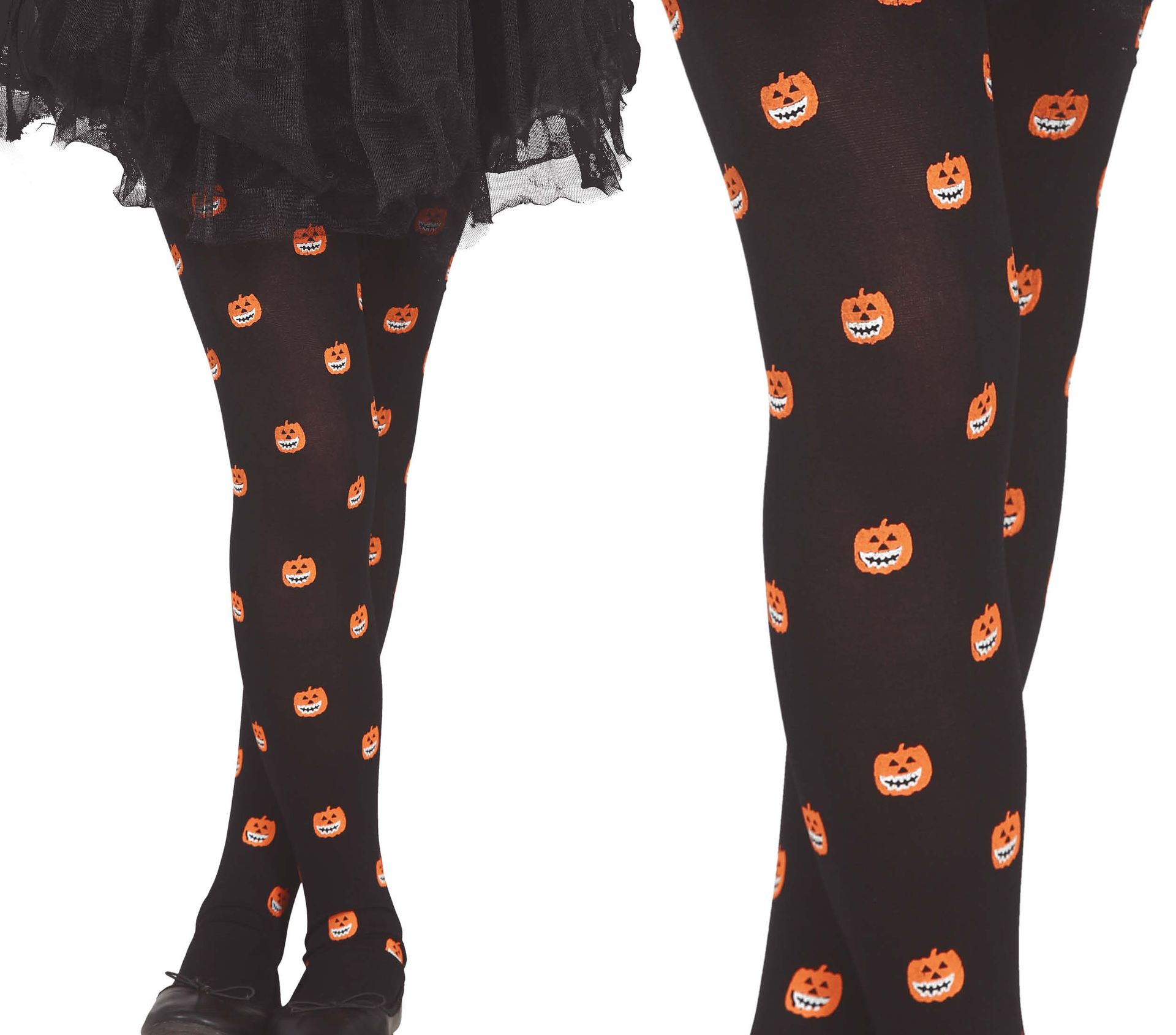 Zwart oranje pompoen panty kind halloween