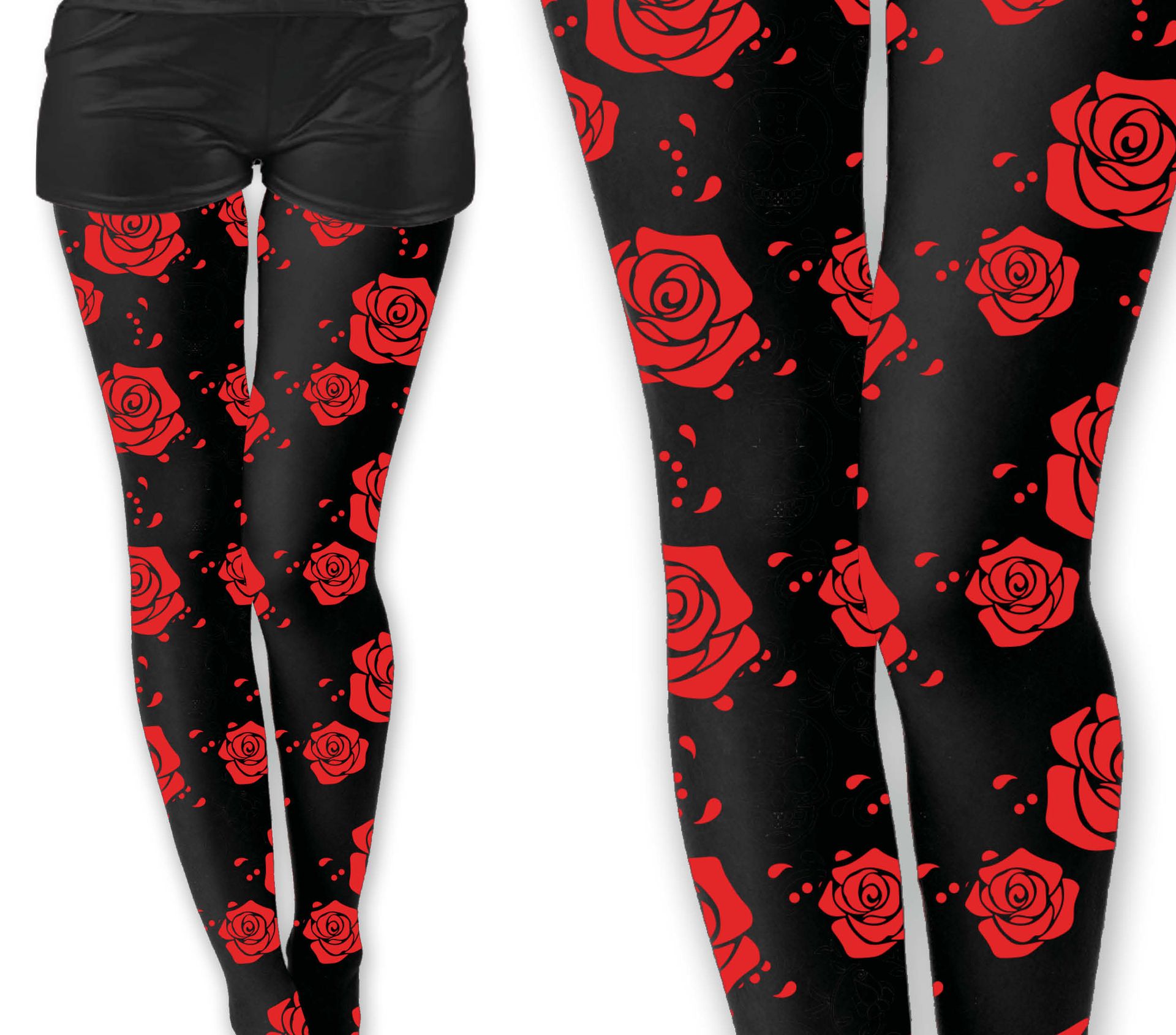 Zwart rode Dia de Muertos panty dames