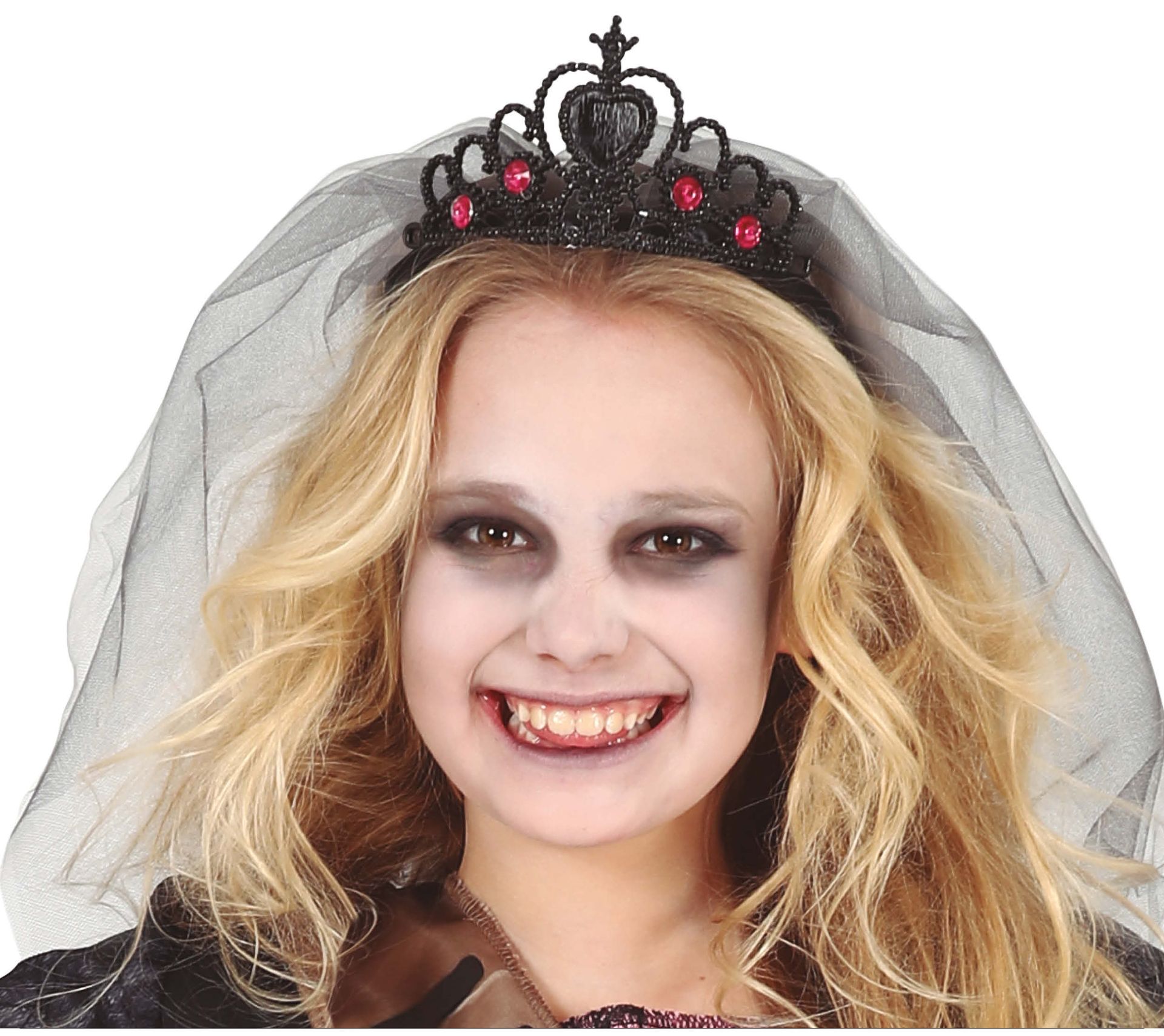 Zwarte kroon diadeem met sluier halloween