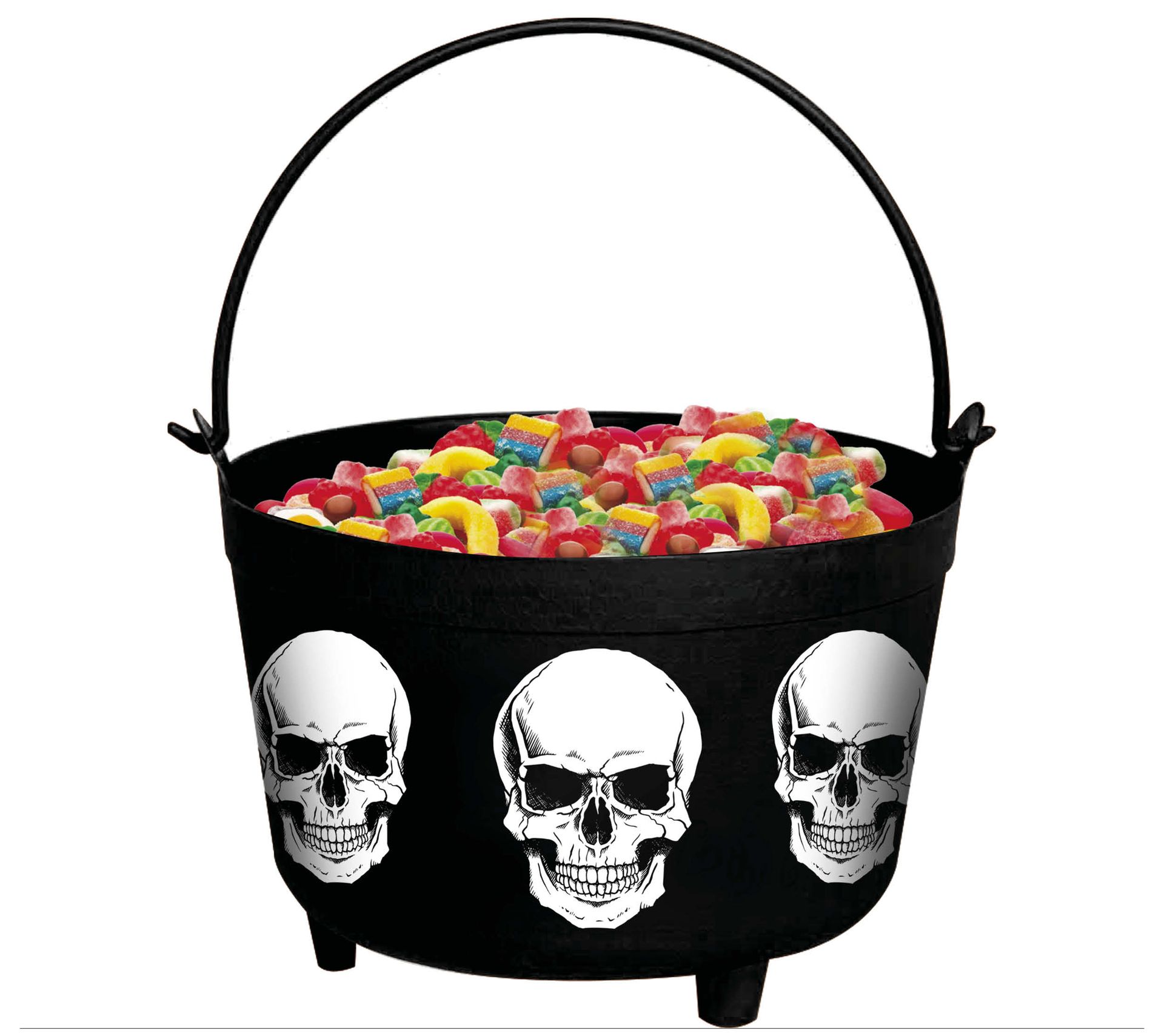 Zwarte snoepketel doodshoofd 24 x 23 x 15 cm halloween