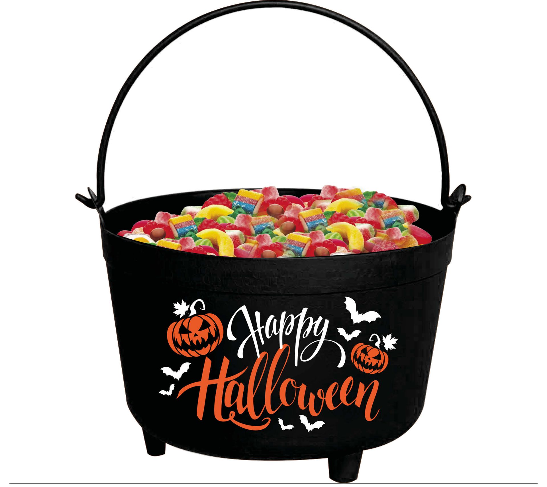 Zwarte snoepketel 'Happy Halloween' 24 x 23 x 15 cm