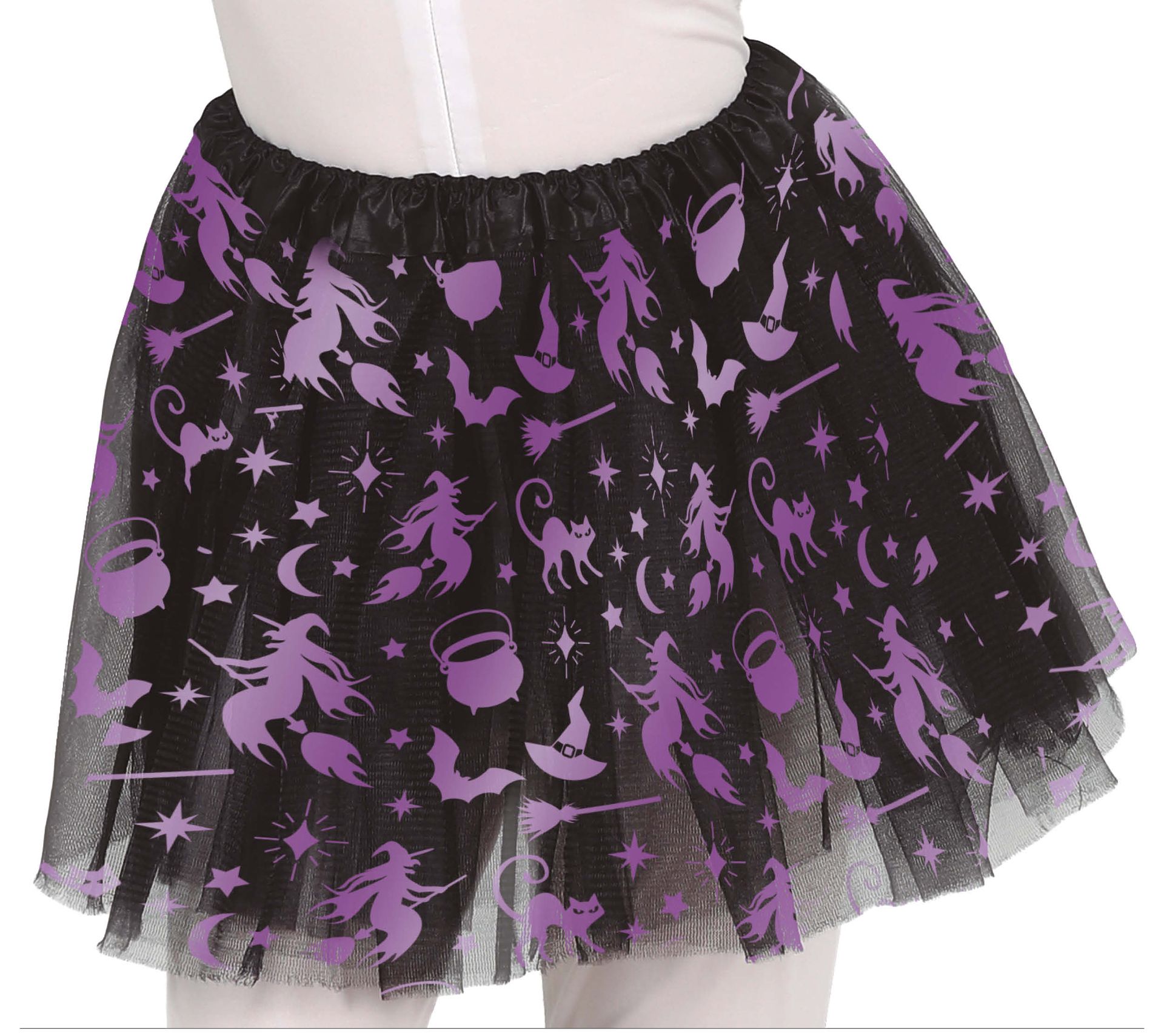 Zwarte tutu met paarse halloween figuren kind 30 cm halloween